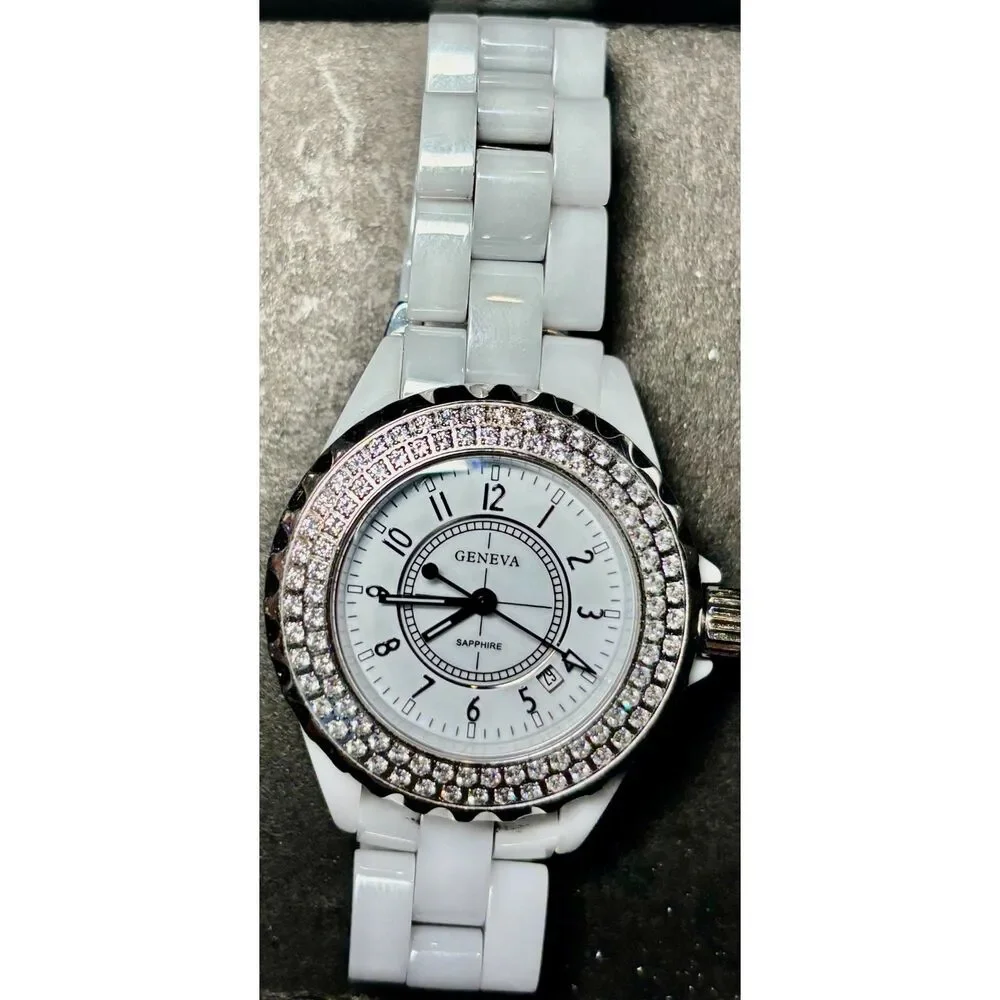 Stunning Geneva Classic White Ceramic-Style Watch